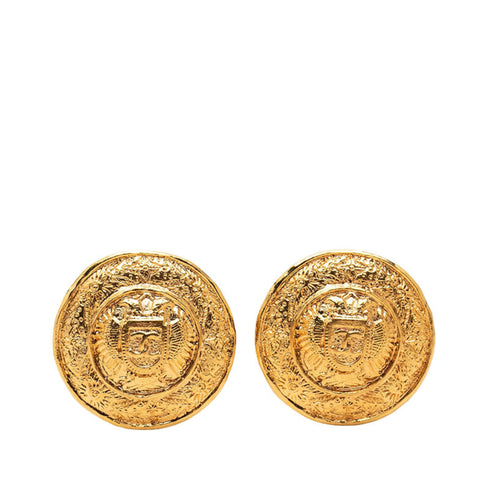 CC Logo Round Clip-On Earrings Metal Gold-Tone Metal