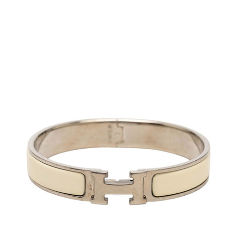 Bracelet Enamel and Metal Silver White