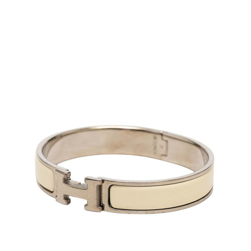 Bracelet Enamel and Metal Silver White