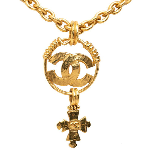 CC Logo Chain Cross Pendant Necklace Metal