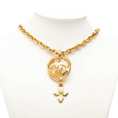 CC Logo Chain Cross Pendant Necklace Metal