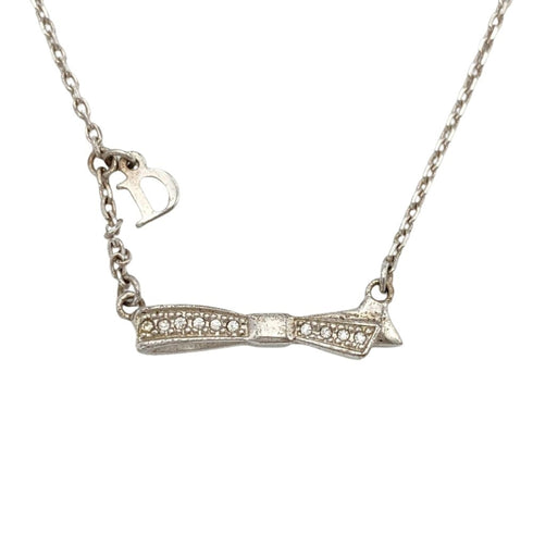 Ribbon Motif Charm Pendant Necklace Metal Silver