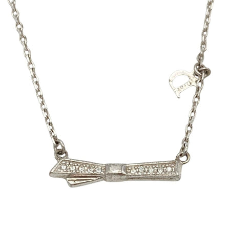 Ribbon Motif Charm Pendant Necklace Metal Silver