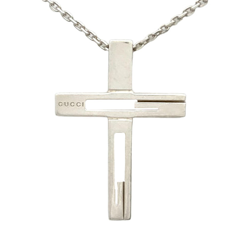 Cutout G Cross Pendant Necklace Sterling Silver