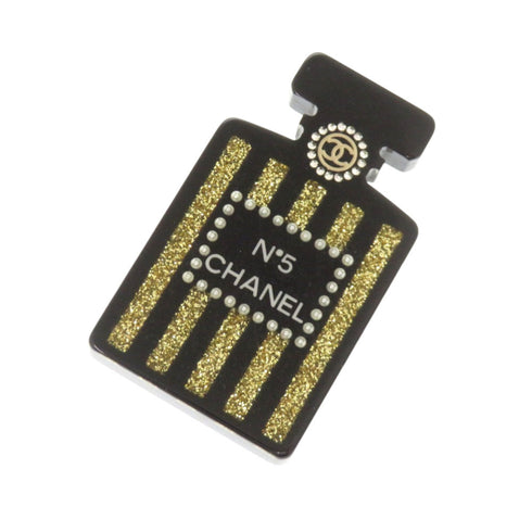 Perfume No. 5 Brooch Plastic Black and Gold