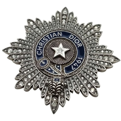 Brooch Silver Metal With Rhinestone