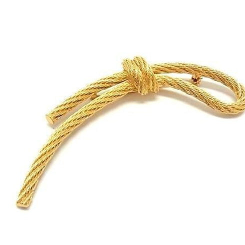 Brooch Gold Metal and Rhinestone Rope Motif