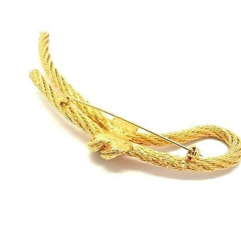Brooch Gold Metal and Rhinestone Rope Motif