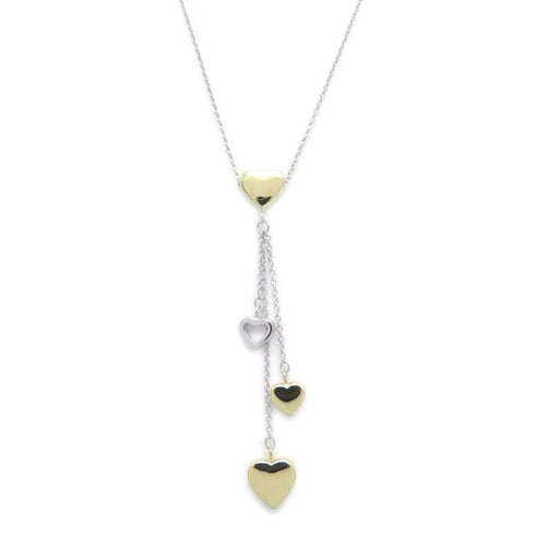 Multi Heart Drop Pendant Necklace 18K Yellow Gold and 18K White Gold