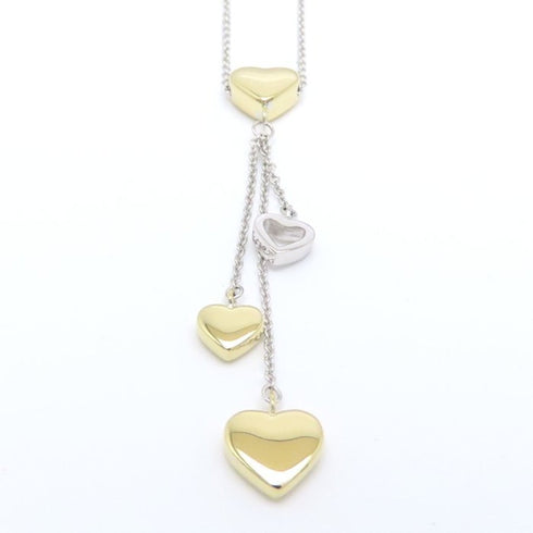 Multi Heart Drop Pendant Necklace 18K Yellow Gold and 18K White Gold