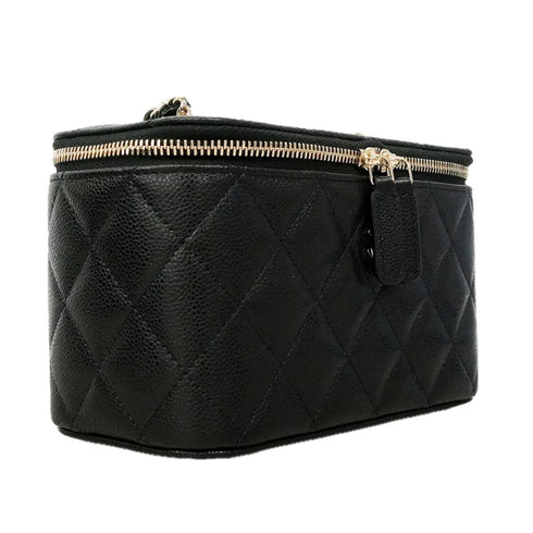 Classic Vanity Case with Chain Quilted Caviar Small