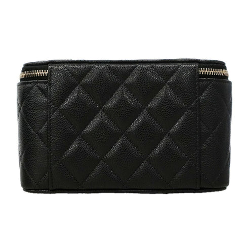 Classic Vanity Case with Chain Quilted Caviar Small