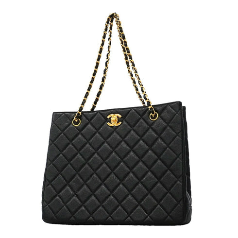 Classic CC Shopping Tote Quilted Caviar Large