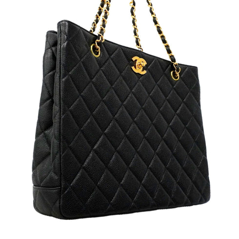 Classic CC Shopping Tote Quilted Caviar Large