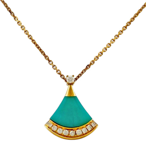 Diva's Dream Pendant Necklace 18K Yellow Gold with Turquoise and Diamond