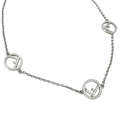 Pendant Necklace Brass and Rhinestone Silver