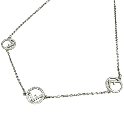 Pendant Necklace Brass and Rhinestone Silver