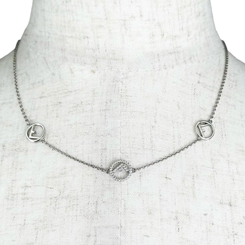Pendant Necklace Brass and Rhinestone Silver