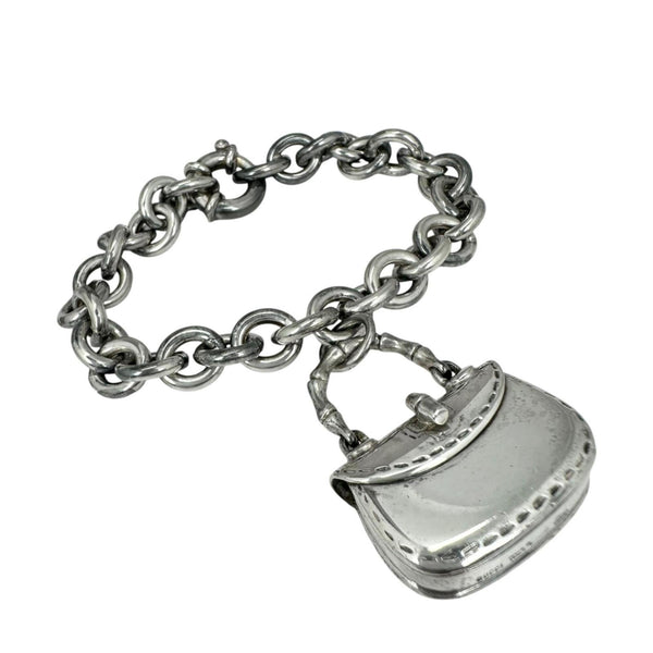 Bamboo Handle Bag Motif Chain Bracelet Sterling Silver