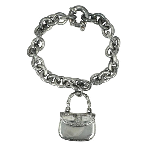 Bamboo Handle Bag Motif Chain Bracelet Sterling Silver