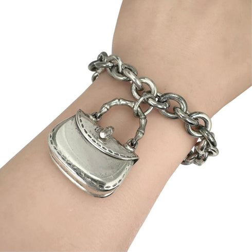 Bamboo Handle Bag Motif Chain Bracelet Sterling Silver