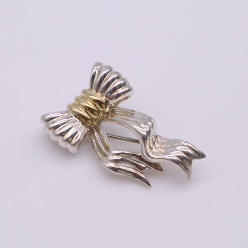 Twist Ribbon Brooch Gold and Sterling Silver