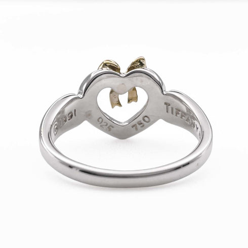 Heart Ribbon Ring 18K Yellow Gold and Sterling Silver