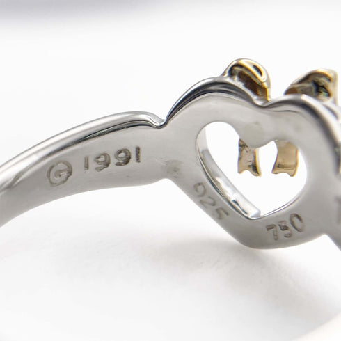 Heart Ribbon Ring 18K Yellow Gold and Sterling Silver