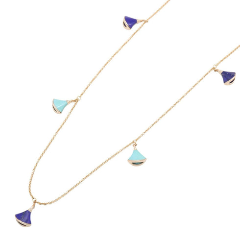 Pendant Necklace 18K Rose Gold with Diamond Lapis Lazuli and Turquoise