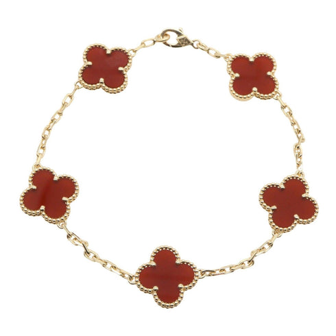 Vintage Alhambra Bracelet 18K Yellow Gold and Carnelian