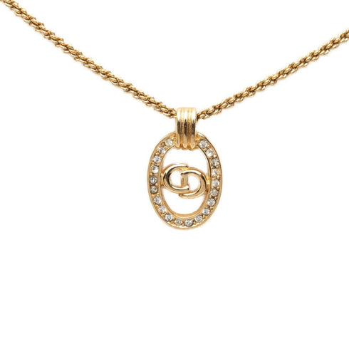 Circle Chain Pendant Necklace Gold Rhinestone