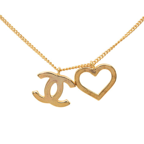 CC Logo Chain Heart Pendant Necklace Metal