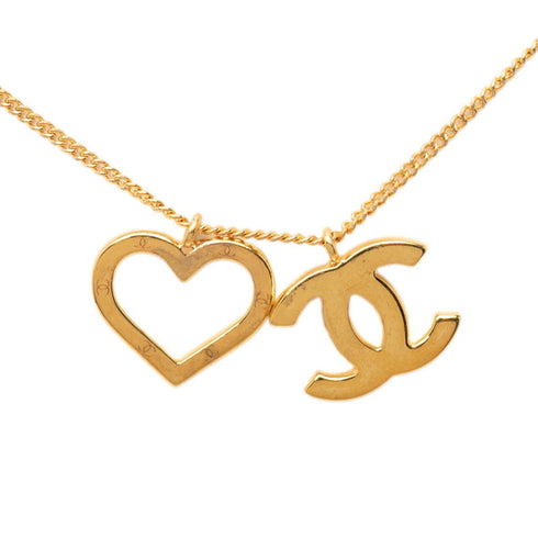 CC Logo Chain Heart Pendant Necklace Metal