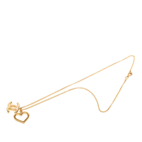 CC Logo Chain Heart Pendant Necklace Metal