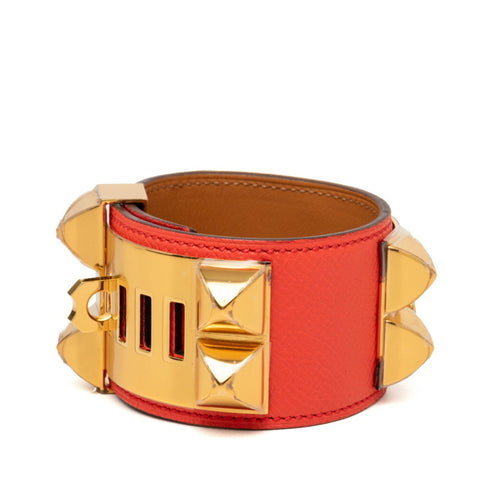 Collier de Chien Bracelet Epsom Leather Orange Red