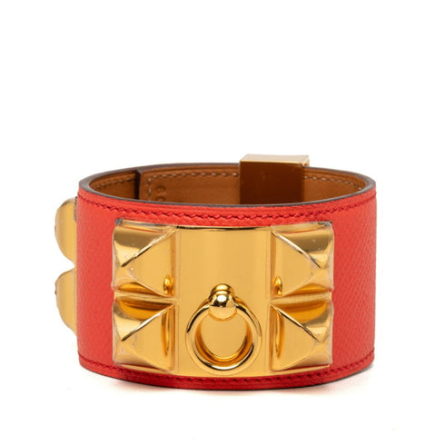 Collier de Chien Bracelet Epsom Leather Orange Red