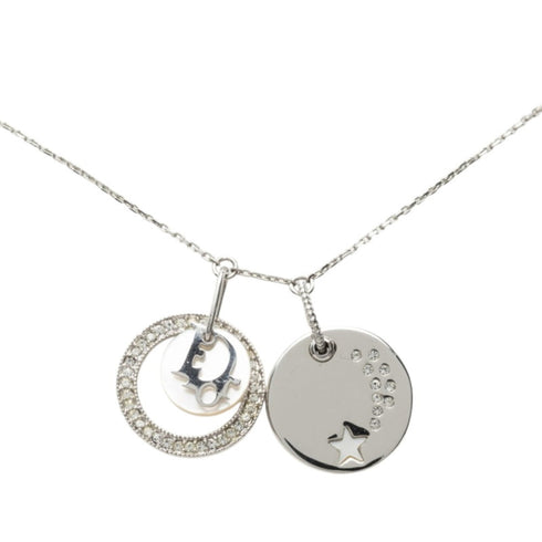 Star Motif Pendant Necklace Metal and Rhinestone Silver
