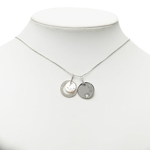 Star Motif Pendant Necklace Metal and Rhinestone Silver
