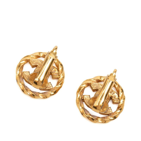 CC Logo Round Clip-On Earrings Gold-Tone Metal