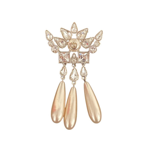 Brooch Sterling Silver with Rhinestone and Faux Pearl