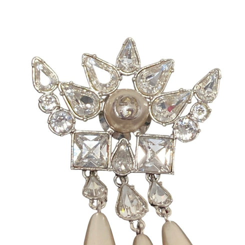 Brooch Sterling Silver with Rhinestone and Faux Pearl