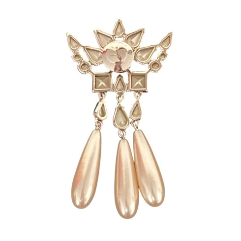 Brooch Sterling Silver with Rhinestone and Faux Pearl