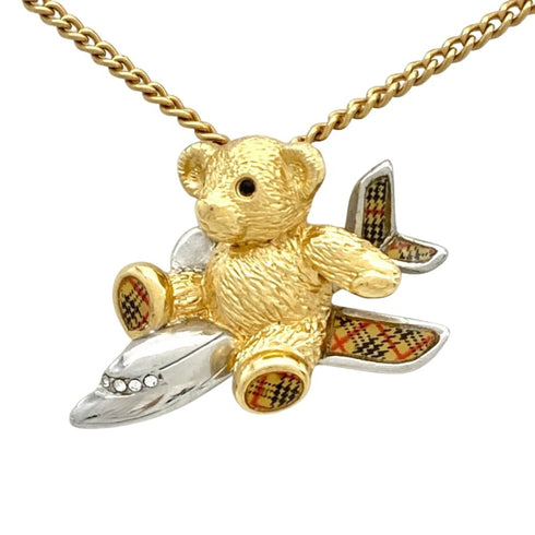 Bear and Airplane Pendant Necklace Metal