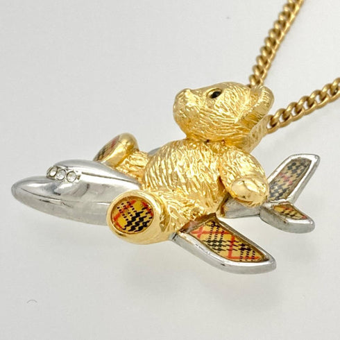 Bear and Airplane Pendant Necklace Metal