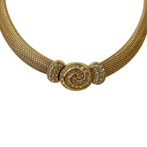 Vintage Mesh Chain Choker Necklace Gold with Rhinestone