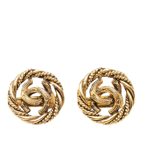 CC Logo Round Clip-On Earrings Metal Gold-Tone Metal