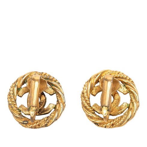 CC Logo Round Clip-On Earrings Metal Gold-Tone Metal
