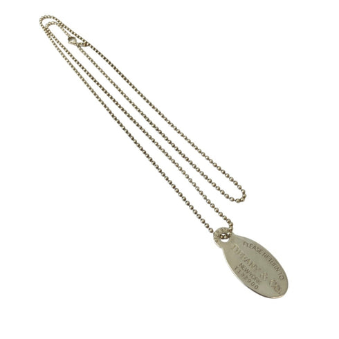 Ball Chain Oval Tag Pendant Necklace Sterling Silver