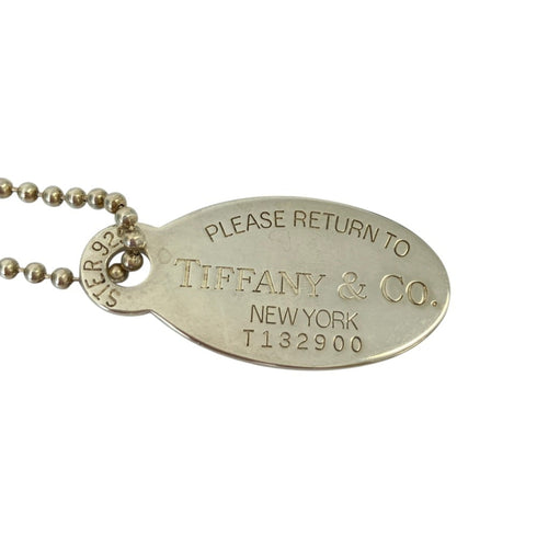 Ball Chain Oval Tag Pendant Necklace Sterling Silver