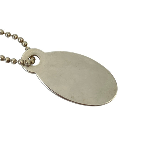 Ball Chain Oval Tag Pendant Necklace Sterling Silver